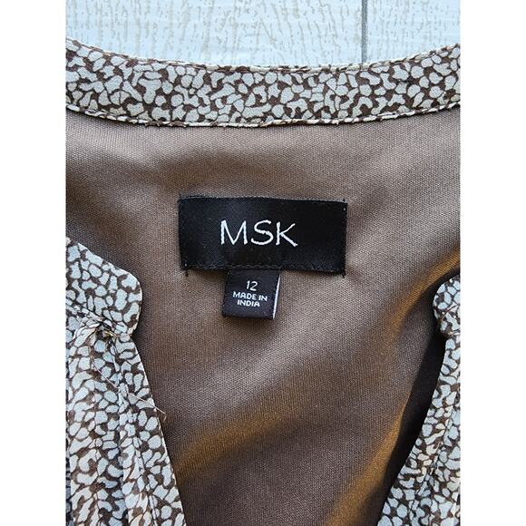 MSK Taupe and Cream Long Sleeve Belted Ditsy Print Midi Dress Size  12 - Picture 3 of 13